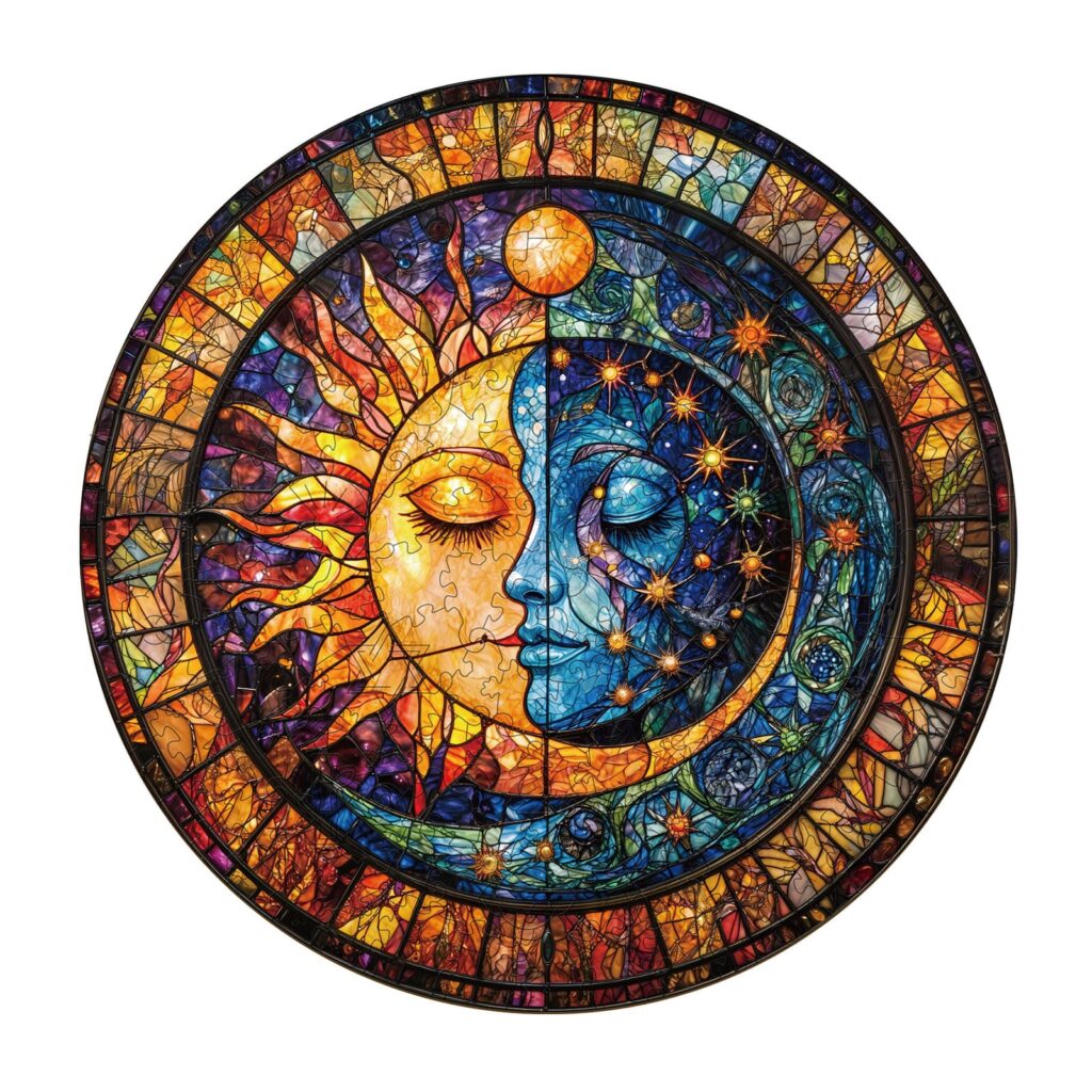 Wooden Jigsaw Puzzle – mesmerizing sun & moon