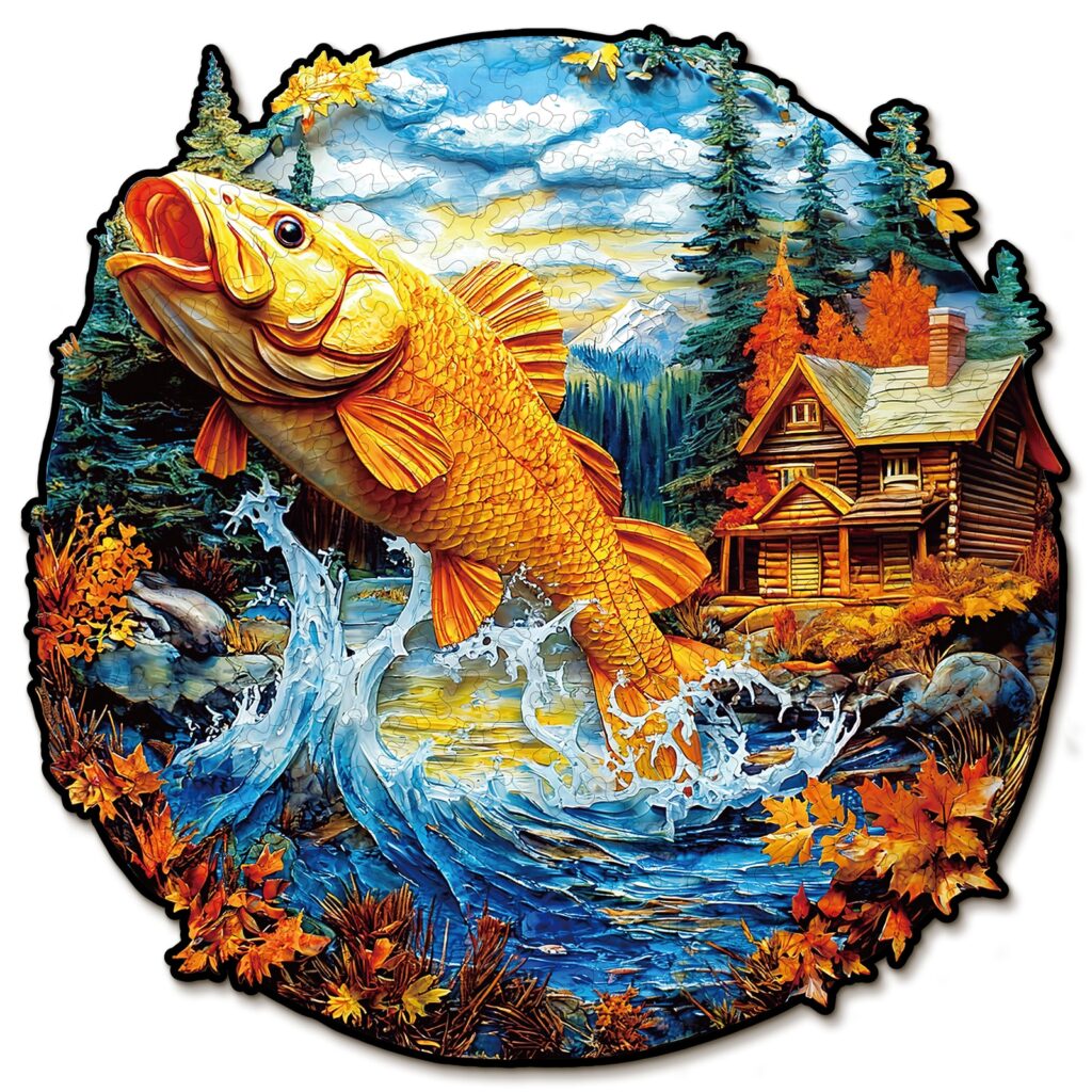 Wooden Jigsaw Puzzle – Vibrant Jumping Fish